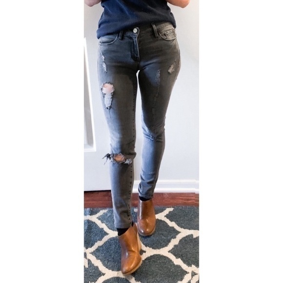 Frame Le Skinny De Jeanne 27 Grey Ripped Distressed Skinny Jeans Stretch - Picture 2 of 11